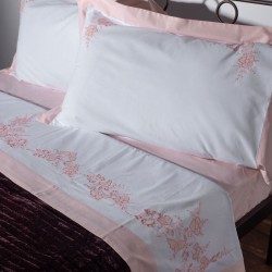 Silk Fashion Χειροποιητο Απλικε Σεντονι Nj01 Τεσσαρων Τεμαχιων (225Cm X 270Cm) Λευκο/Ροζ