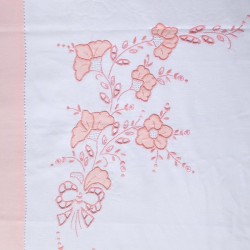 Silk Fashion Χειροποιητο Απλικε Σεντονι Nj01 Τεσσαρων Τεμαχιων (225Cm X 270Cm) Λευκο/Ροζ