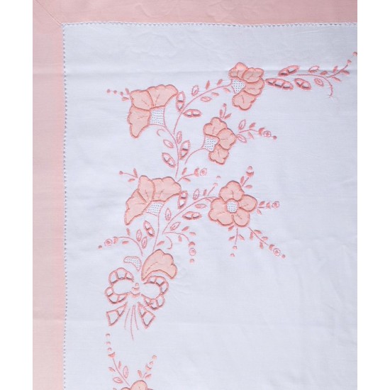 Silk Fashion Χειροποιητο Απλικε Σεντονι Nj01 Τεσσαρων Τεμαχιων (225Cm X 270Cm) Λευκο/Ροζ