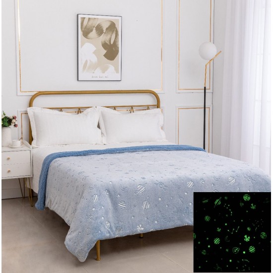 Silk Fashion Παιδική Φωσφοριζέ Κουβέρτα Με Sherpa Space (170Cm X 220Cm) Σιέλ