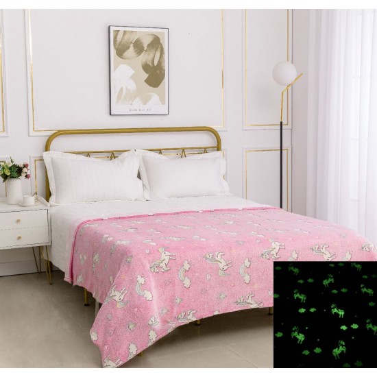 Silk Fashion Παιδική Φωσφοριζέ Κουβέρτα Unicorn (170Cm X 220Cm) Ρόζ