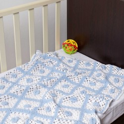 Bebe κουβερτάκι (75cm X 100cm ) πλεκτό σιέλ/λευκό