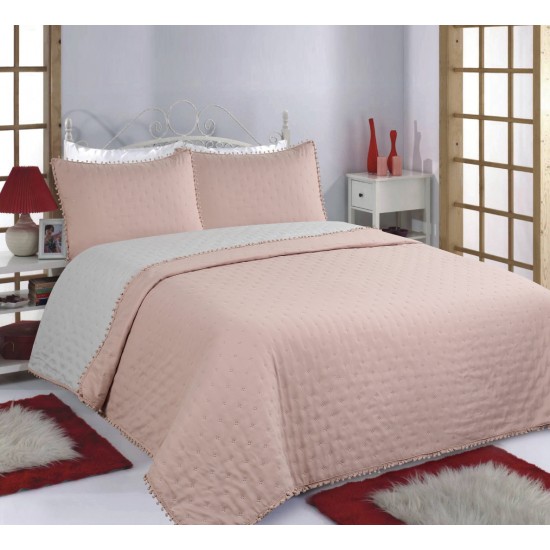ΚΟΥΒΕΡΛΙ σετ (220cm X 240cm +2x50cm X 70cm) PON-PON Pink/grey