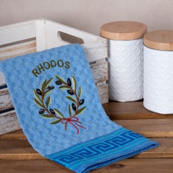 Σετ 12 τεμαχίων ποτηρόπανα γκοφρέ (50cm X 70cm) μπλέ στεφάνι RHODES