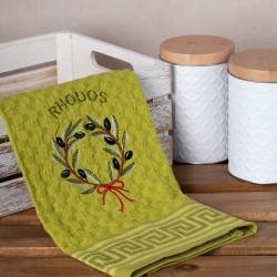 Σετ 12 τεμαχίων ποτηρόπανα γκοφρέ (50cm X 70cm) πράσινο στεφάνι RHODES