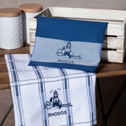Σετ 2 τεμαχίων ποτηρόπανα (50cm X 70cm) μπλέ φάρος RHODES