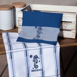 Σετ 2 τεμαχίων ποτηρόπανα (50cm X 70cm) μπλέ ιππόκαμπος RHODES