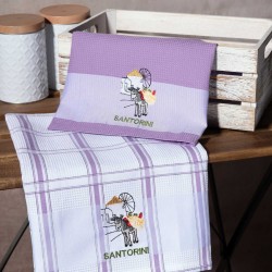 Σετ 2 τεμαχίων ποτηρόπανα (50cm X 70cm) ανεμόμυλος λιλά SANTORINI