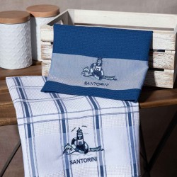 Σετ 2 τεμαχίων ποτηρόπανα (50cm X 70cm) μπλέ φάρος SANTORINI