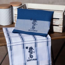 Σετ 2 τεμαχίων ποτηρόπανα (50cm X 70cm) μπλέ ιππόκαμπος SANTORINI
