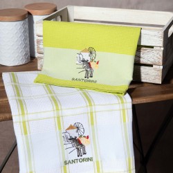 Σετ 2 τεμαχίων ποτηρόπανα (50cm X 70cm) ανεμόμυλος πράσινο SANTORINI