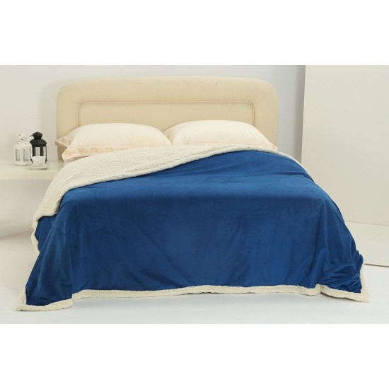Silk Fashion Κουβέρτα Fleece Με Sherpa (220Cm X 240Cm) Shaved Royal Blue