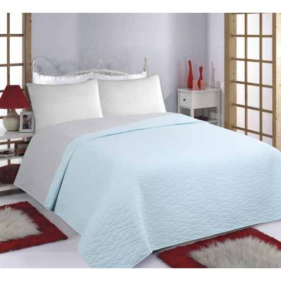 ΚΟΥΒΕΡΛΙ σετ (220cm X 240cm) WAVES Sky Blue/ Grey